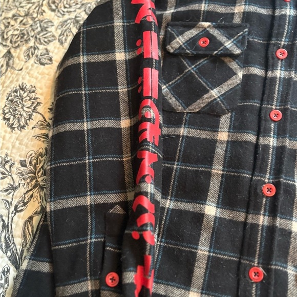 Black Plaid Men's Shirt with Red Accents - Picture 3 of 10